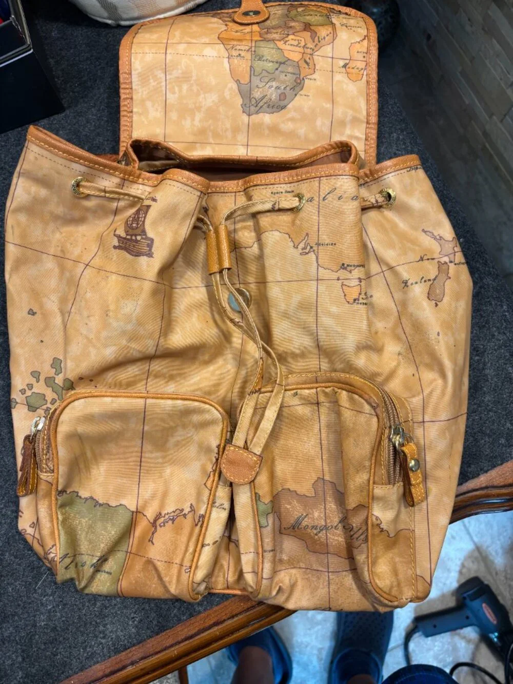 Alviero Martini 1a Classe Geo Soft Map Backpack Double Pocket - Good Condition